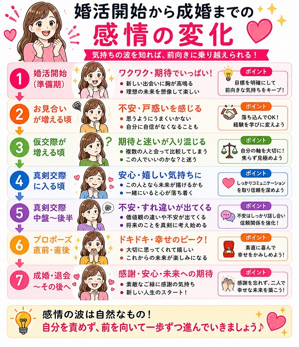 婚活開始から成婚までの感情の変化