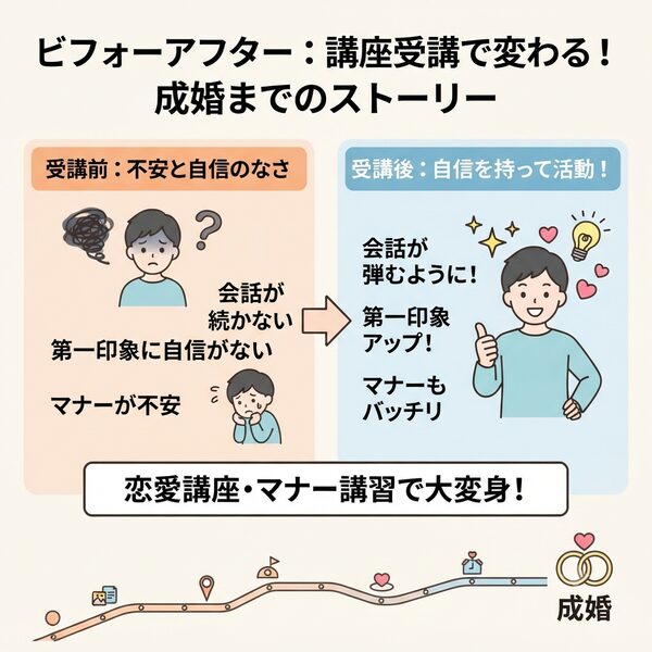 ビフォーアフター：講座受講で変わる！成婚までのストーリー
