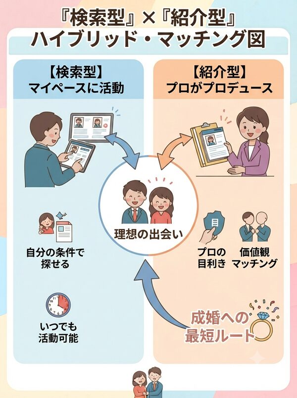 「検索型」×「紹介型」ハイブリッド・マッチング図