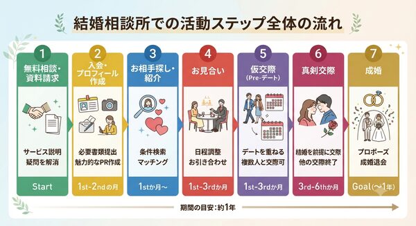 結婚相談所での活動ステップ全体の流れ