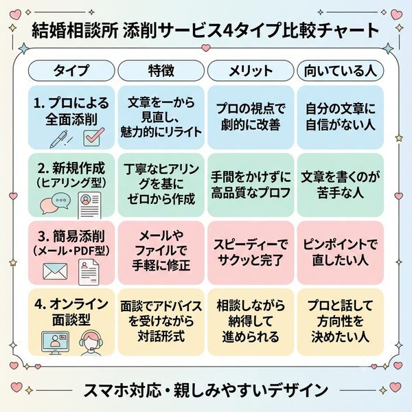添削サービス4タイプの比較チャート