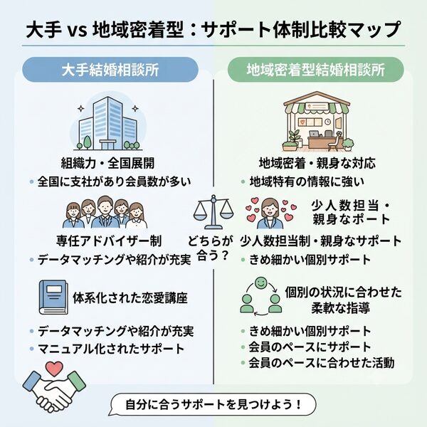 大手 vs 地域密着型：サポート体制比較マップ