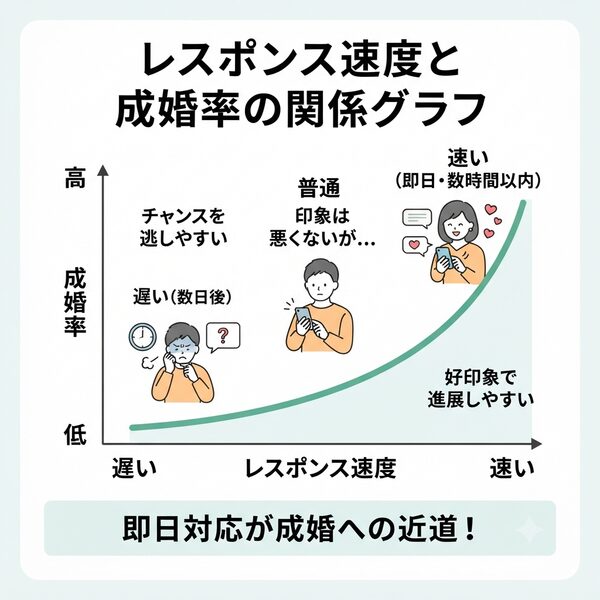 レスポンス速度と成婚率の関係グラフ