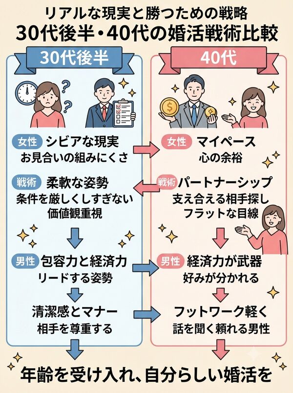 30代後半・40代の婚活戦術比較
