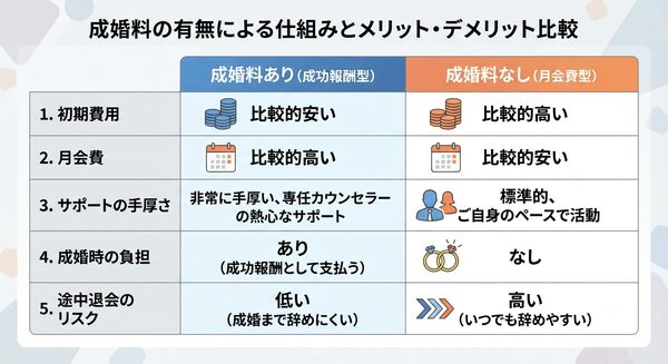 成婚料「あり」と「なし」の仕組み・メリットデメリット比較