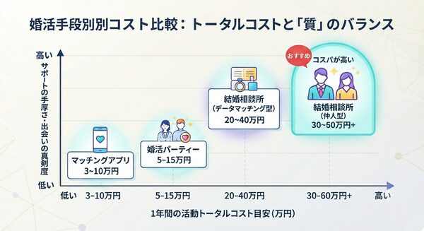 婚活手段別コスト比較:トータルコストと「質」