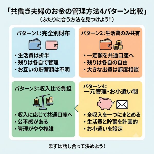 共働き夫婦のお金の管理方法4パターン比較