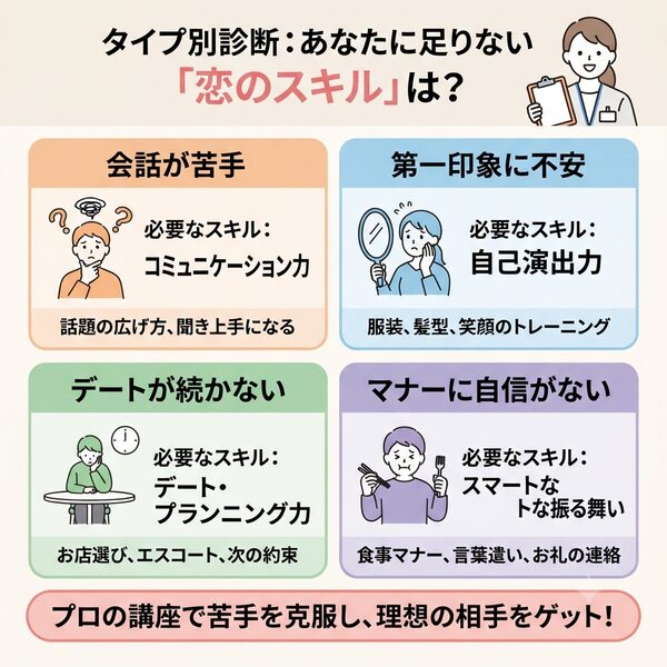 タイプ別診断：あなたに足りない「恋のスキル」は？