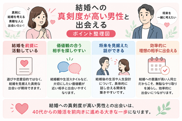 結婚への真剣度が高い男性と出会える