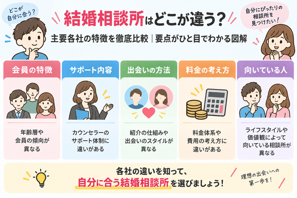 結婚相談所はどこが違う？主要各社の特徴を徹底比較