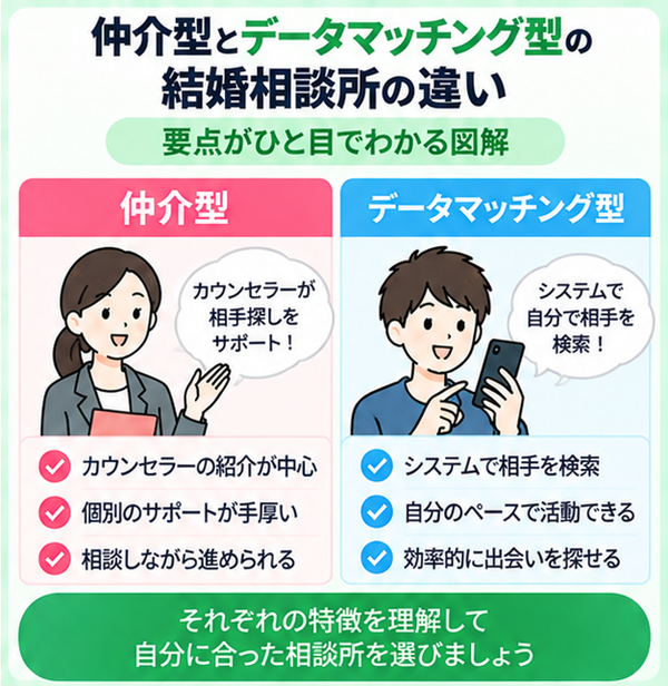 仲介型とデータマッチング型の結婚相談所の違い