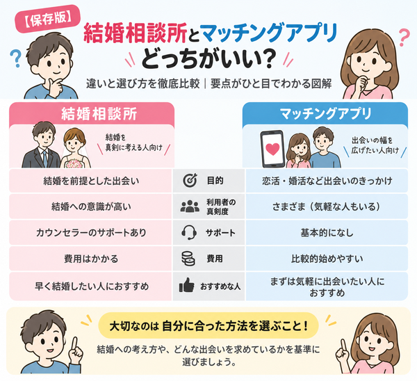 【保存版】結婚相談所とマッチングアプリどっちがいい？違いと選び方を徹底比較