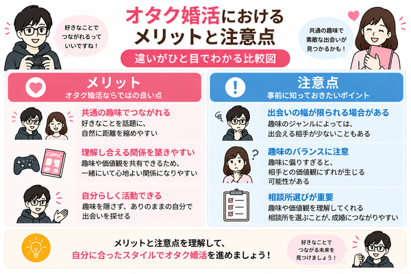 オタク婚活におけるメリットと注意点|違いがひと目でわかる比較図
