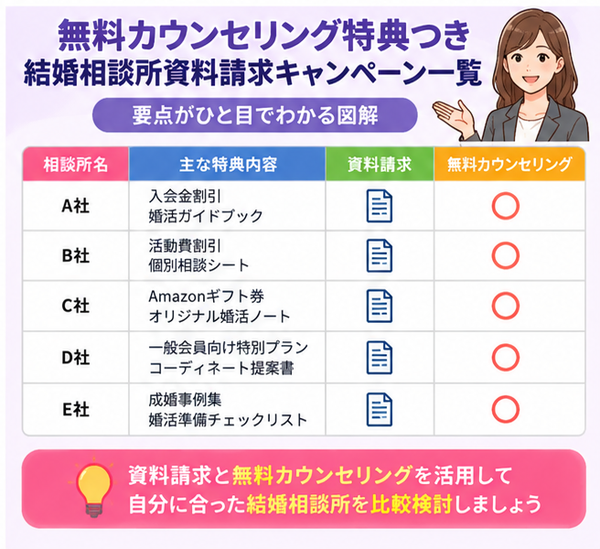 無料カウンセリング特典つき結婚相談所資料請求キャンペーン一覧