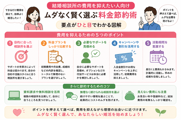 結婚相談所の費用を抑えたい人向けの要点をまとめた図解