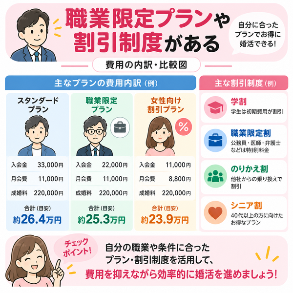 職業限定プランや割引制度がある|費用の内訳・比較図