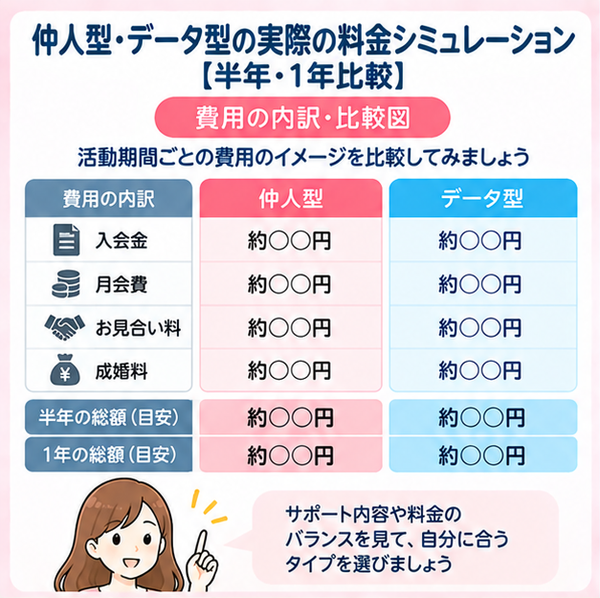 仲人型・データ型の実際の料金シミュレーション【半年・1年比較】