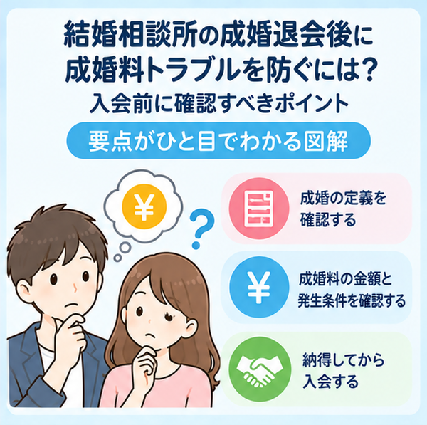 結婚相談所の成婚退会後に成婚料トラブルを防ぐには?入会前に確認すべきポイント
