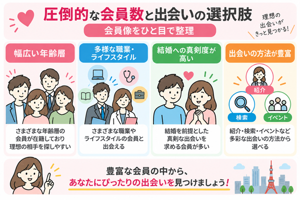 圧倒的な会員数と出会いの選択肢