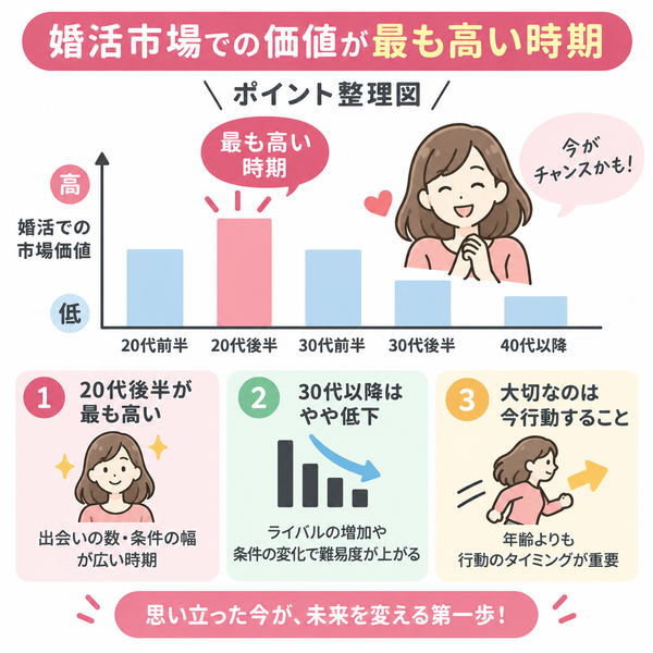 婚活市場での価値が最も高い時期|ポイント整理図