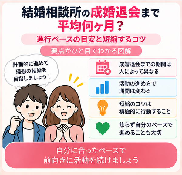 結婚相談所の成婚退会まで平均何ヶ月?進行ペースの目安と短縮するコツ
