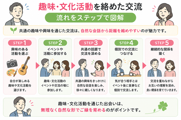 趣味・文化活動を絡めた交流｜流れをステップで図解