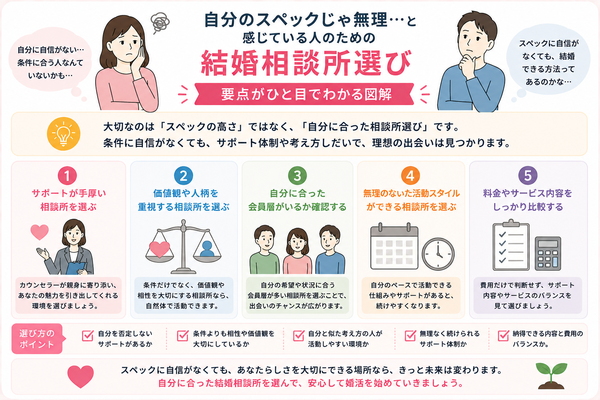 自分のスペックじゃ無理…と感じている人のための結婚相談所選びの要点をまとめた図解