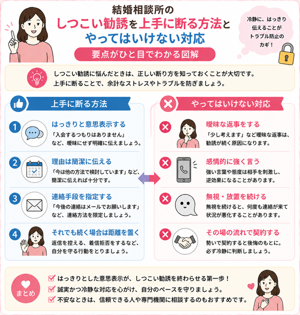 結婚相談所のしつこい勧誘を上手に断る方法とやってはいけない対応