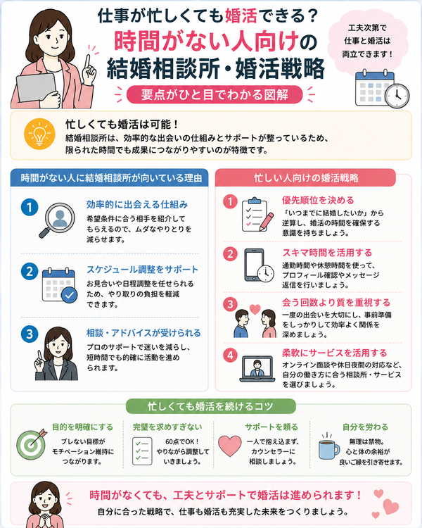 仕事が忙しくても婚活できる?時間がない人向けの結婚相談所・婚活戦略