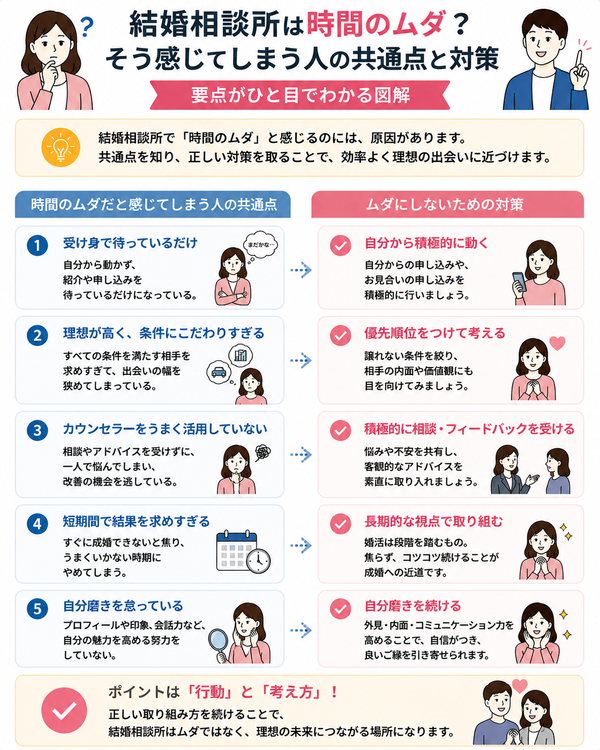 結婚相談所は時間のムダ？そう感じてしまう人の共通点と対策