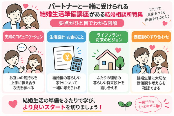 パートナーと一緒に受けられる結婚生活準備講座がある結婚相談所特集