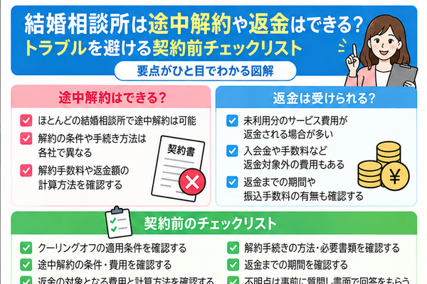 結婚相談所は途中解約や返金はできる?トラブルを避ける契約前チェックリスト