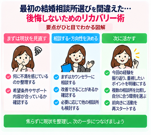最初の結婚相談所選びを間違えた…後悔しないためのリカバリー術