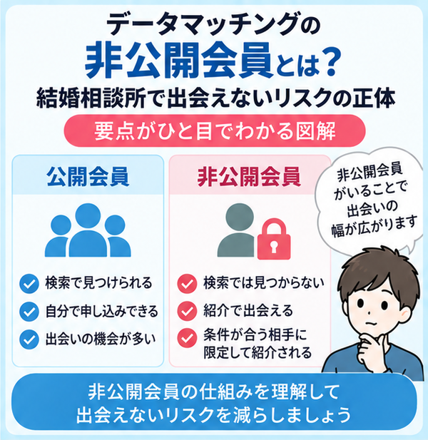 データマッチングの非公開会員とは？結婚相談所で出会えないリスクの正体