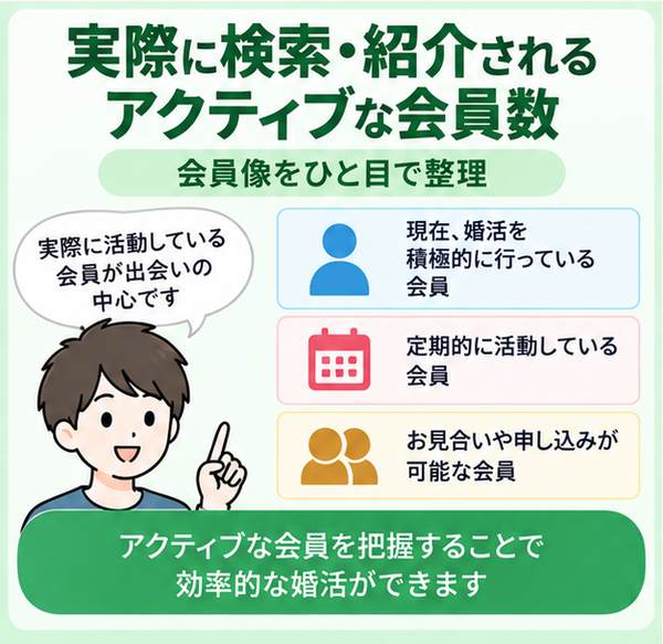 実際に検索・紹介されるアクティブな会員数