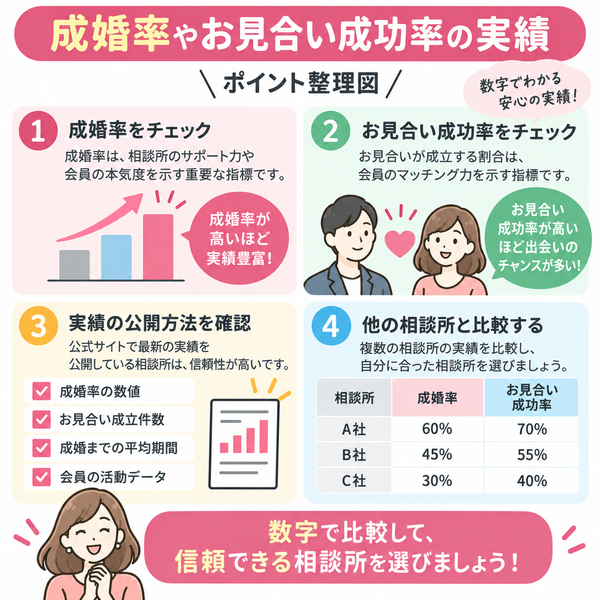 成婚率やお見合い成功率の実績|ポイント整理図
