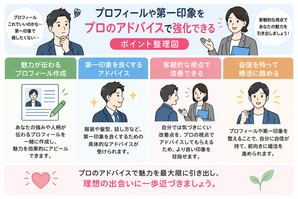 プロフィールや第一印象をプロのアドバイスで強化できる
