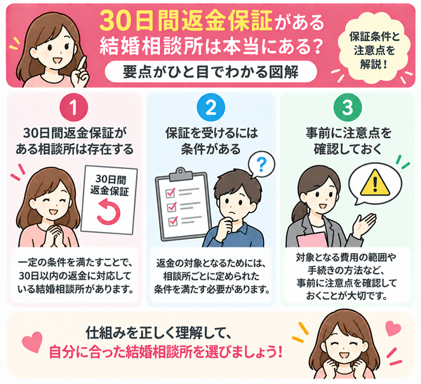 30日間返金保証がある結婚相談所は本当にある?保証条件と注意点を解説