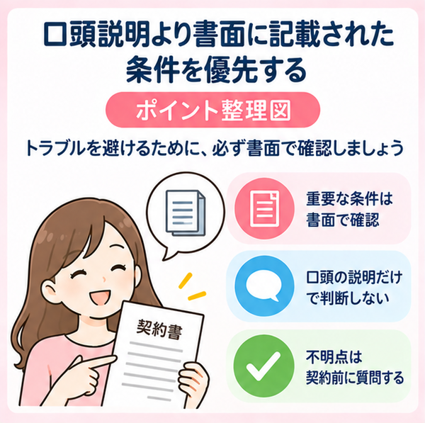 口頭説明より書面に記載された条件を優先する