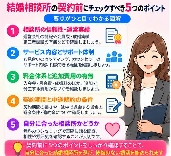 結婚相談所の契約前にチェックすべき5つのポイント