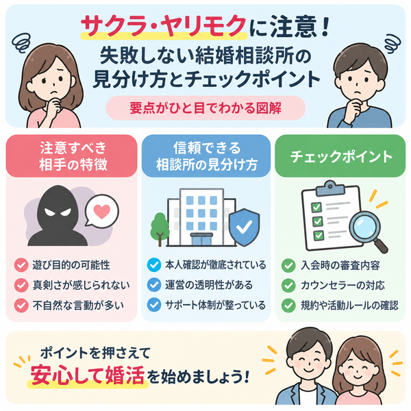 サクラ・ヤリモクに注意!失敗しない結婚相談所の見分け方とチェックポイント