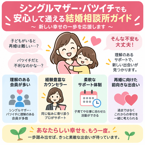 シングルマザー・バツイチでも安心して通える結婚相談所ガイド|要点がひと目でわかる図解