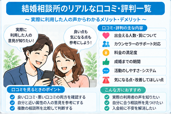 結婚相談所のリアルな口コミ・評判一覧