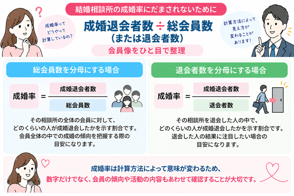成婚退会者数 ÷ 総会員数(または退会者数)|会員像をひと目で整理