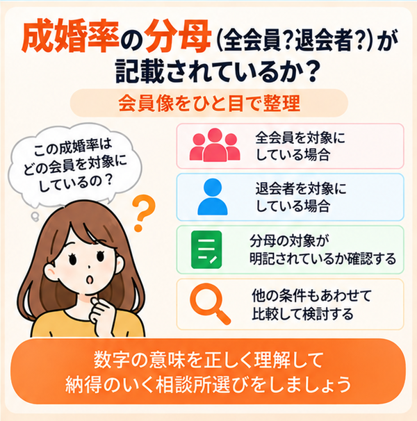 成婚率の分母(全会員?退会者?)が記載されているか?