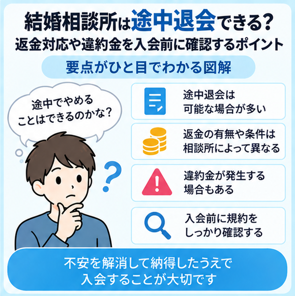 結婚相談所は途中退会できる?返金対応や違約金を入会前に確認するポイント