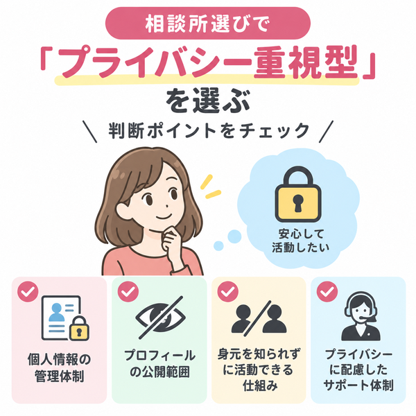 相談所選びで「プライバシー重視型」を選ぶ|判断ポイントをチェック図解