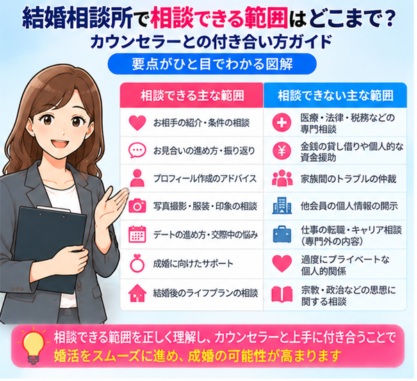 結婚相談所で相談できる範囲はどこまで?カウンセラーとの付き合い方ガイド