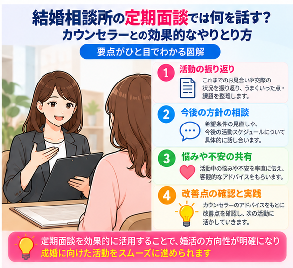 結婚相談所の定期面談では何を話す?カウンセラーとの効果的なやりとり方