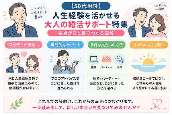 【50代男性】人生経験を活かせる大人の婚活サポート特集